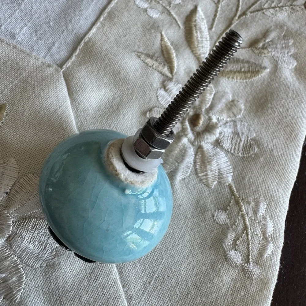 World Market Drawer Round Knob Blue Dresser Pull Cabinet Handle Ceramic Heavy